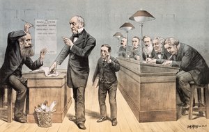 グラッドストーン氏とその店員スティーブンのレビュープレゼンテーション漫画」、1886年5月1日